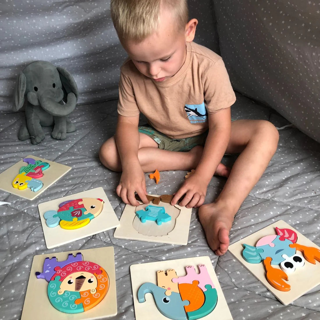 6 dřevěných montessori skládaček – Auta (od 6 měsíců)