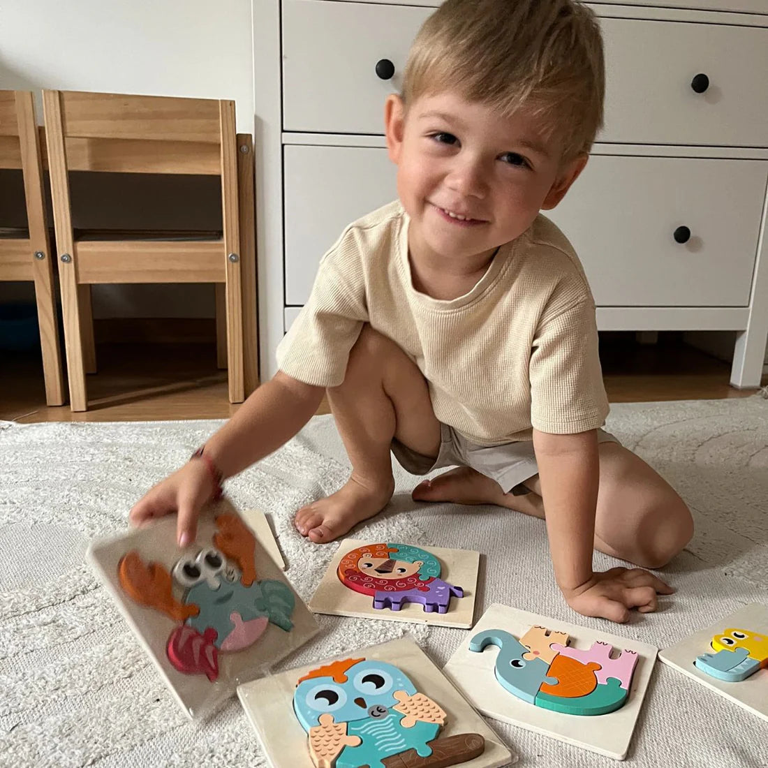 6 dřevěných montessori skládaček – Auta (od 6 měsíců)