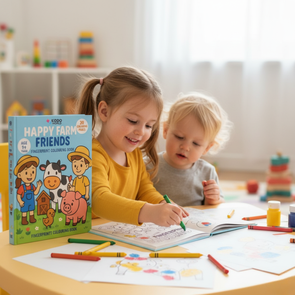 Omalovánka pro děti: Děti na farmě (20 stran, 1+ rok)