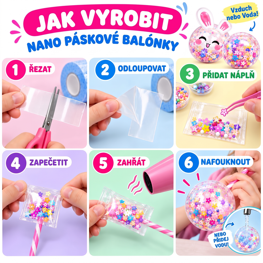 Infografika: jak vyrobit bublinkový squishy z Nano pásky krok za krokem