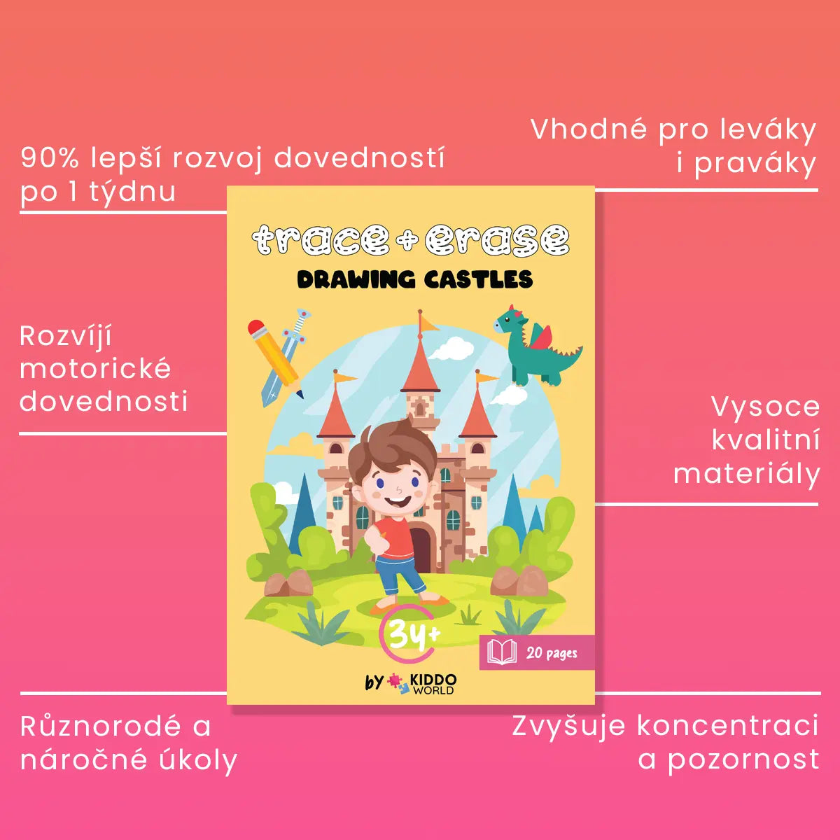 Kouzelné hrady - Stíratelný sešit pro objevování tvarů a vzorů (3+ roky)