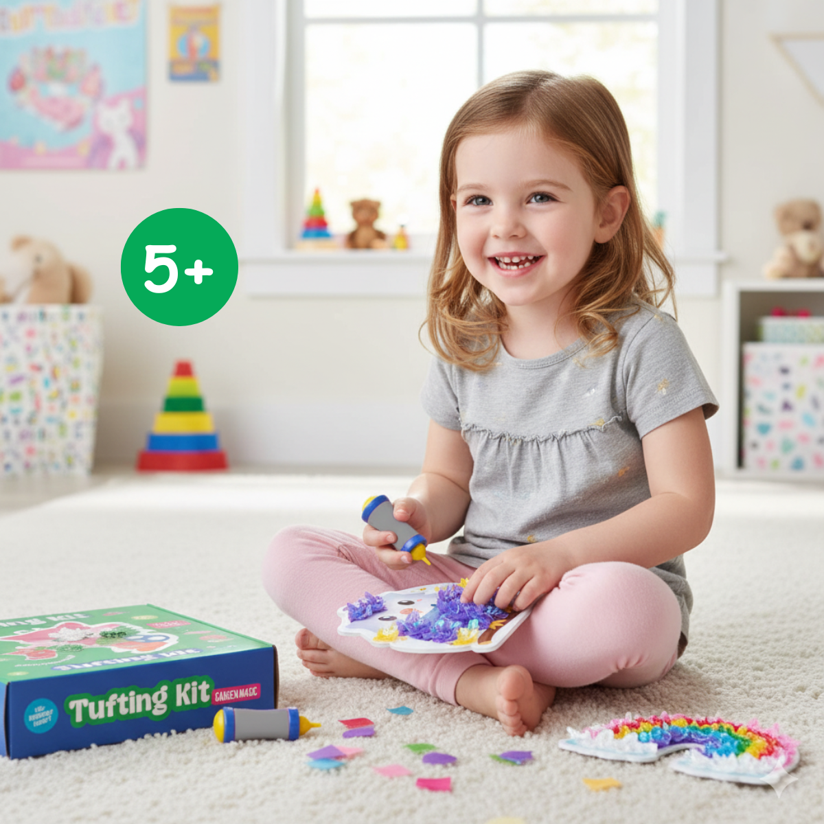 Tufting sada – vytvořte krásná 3D díla z barevných kousků látky bez lepidla a nepořádku! (5+ let)