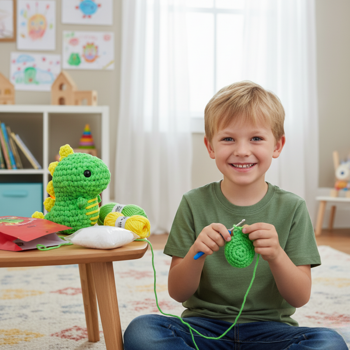 Čarovná sada na háčkování pro začátečníky | Dinosaurus Oscar pro malé i velké tvůrce, pro děti 8+