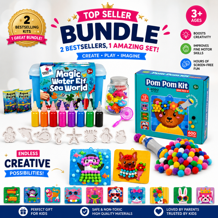 Balíček Topseller: Pom Pom sada a Magic Water Squishies v jednom balení