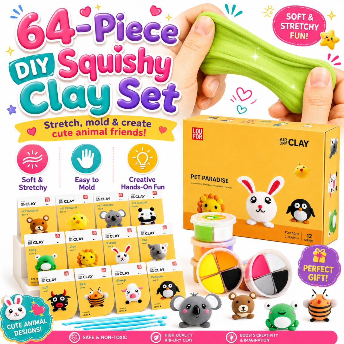 64-dílná DIY sada Squishy Clay (4+ let)