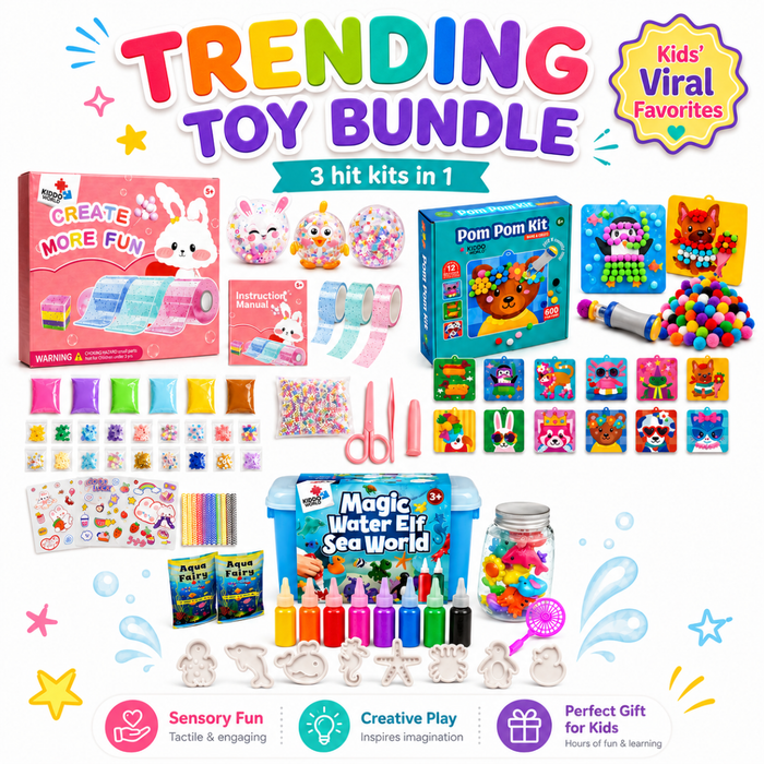 Top Hit Bundle: Pom Pom sada, Magic Water Squishies a Bubble Squishies v jednom balení