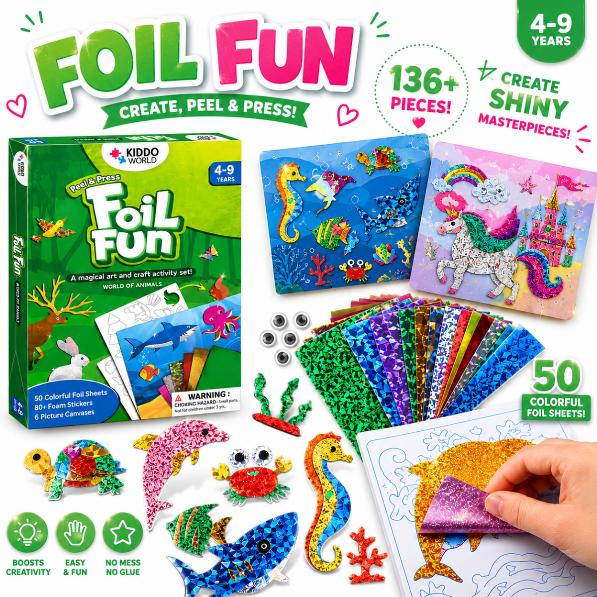 Foil Fun: Svět zvířat – třpytivé obrázky zvířátek bez nepořádku! (4+ roky)
