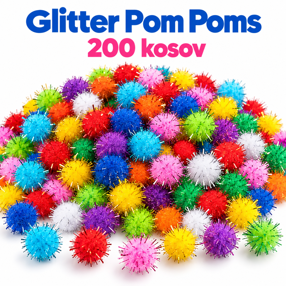200× Pompony s třpytkami
