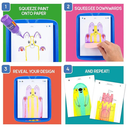 Squeegee Art Kit | Sada s 5 barvami a magickou stěrkou pro vytváření obrázků bez štětců | pro děti 5+