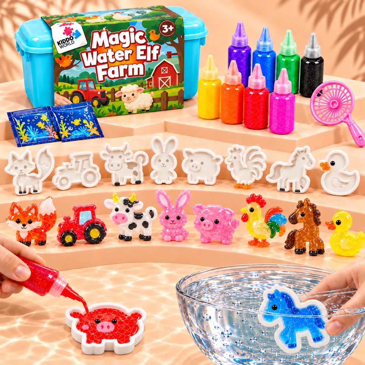 Magic Water Squishies – kreativní sada na výrobu 3D figurek | Farma | 3+ roky