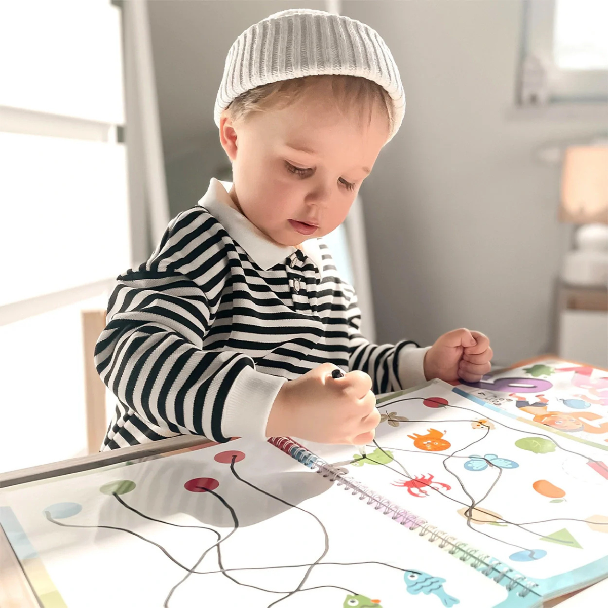 Curious Child Colours – Sešit Piš a smaž pro výuku psaní, opakovaně použitelný (64 stran, 2–5 let)