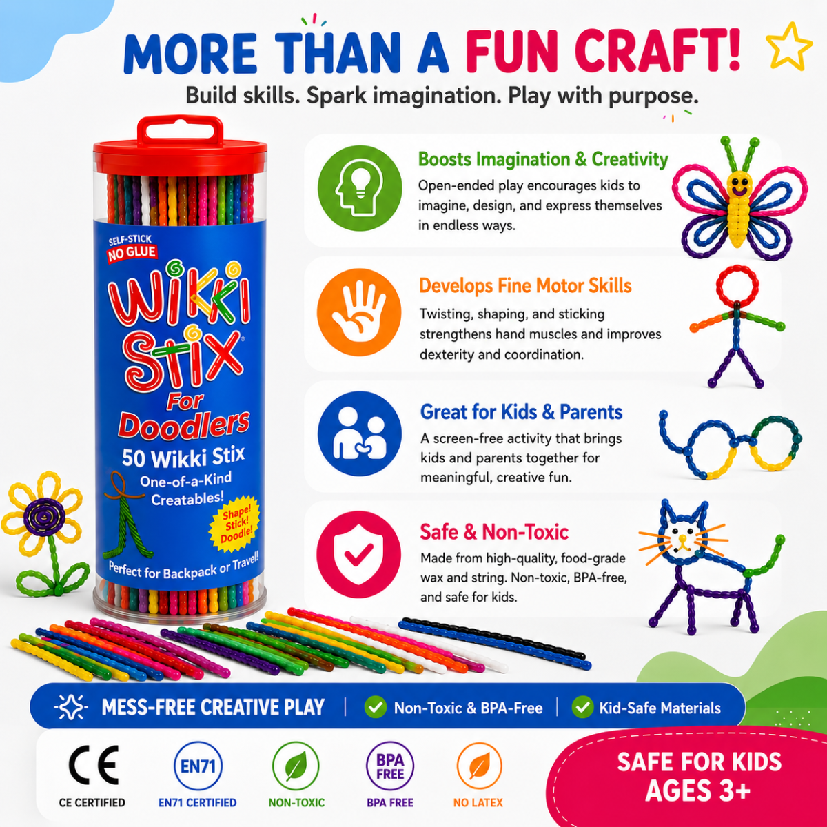 Wikki Stix Magické voskované provázky (sada 50 ks, od 3 let)