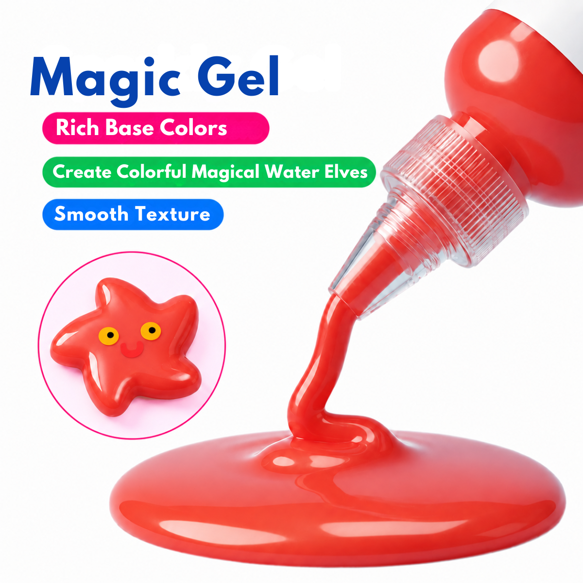 Magic Water Squishy Refill Pack – Náplň 4 barvy + 1 kouzelný prášek (Kompatibilní se všemi sadami, 3+ roky)