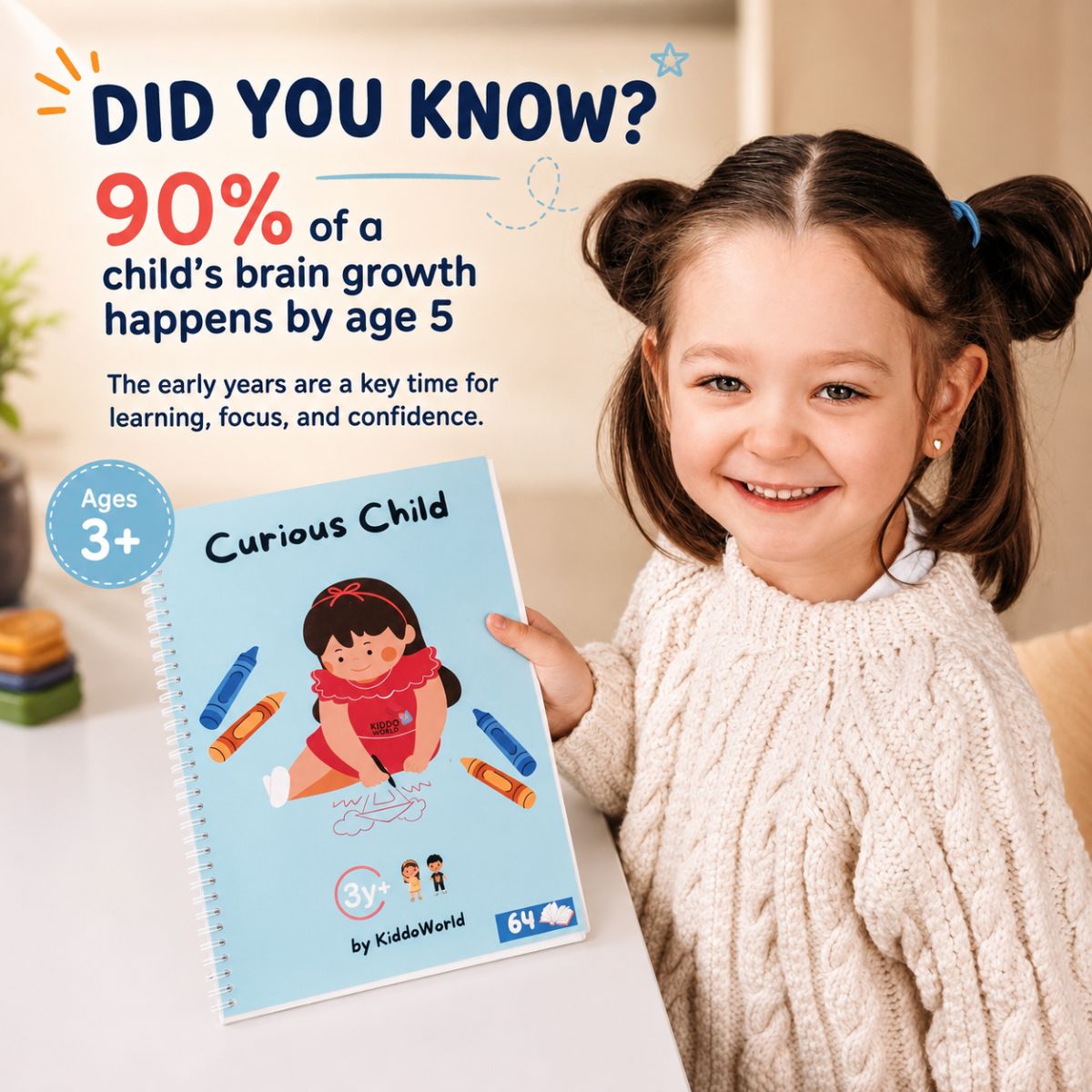 Curious Child | Mažatelná kniha pro nácvik psaní a logiky (64 stran, 3+ let)