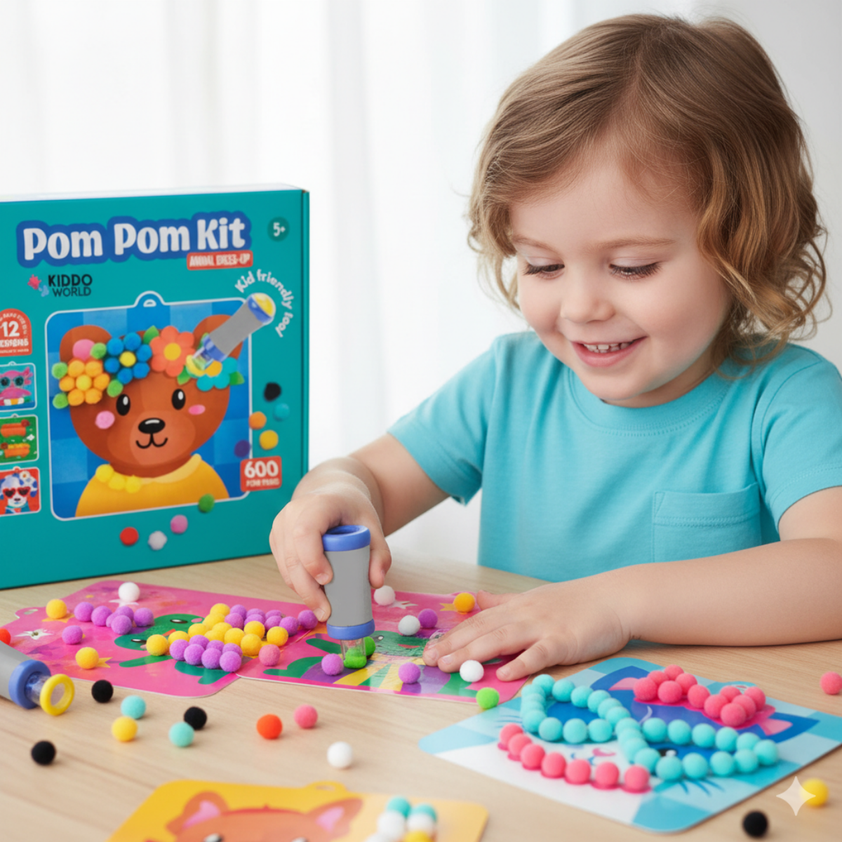 Pom Pom Kit | Senzorická kreativní hra s chlupatými kuličkami | pro děti 5+