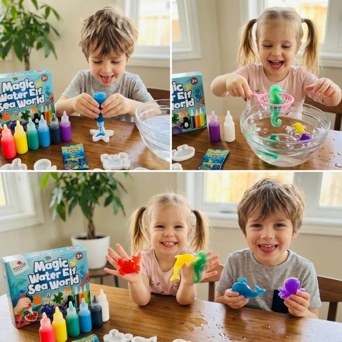 Magic Water Squishy Refill Pack – Náplň 4 barvy + 1 kouzelný prášek (Kompatibilní se všemi sadami, 3+ roky)