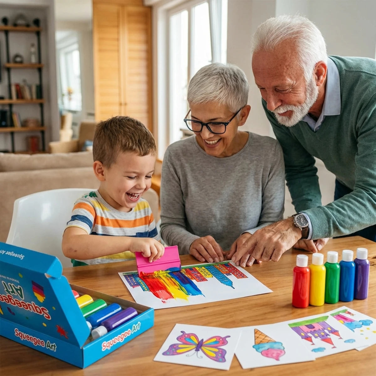 Squeegee Art Kit | Sada s 5 barvami a magickou stěrkou pro vytváření obrázků bez štětců | pro děti 5+