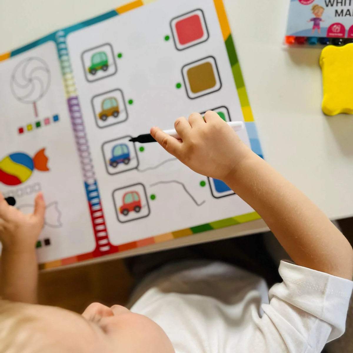Curious Child Colours – Sešit Piš a smaž pro výuku psaní, opakovaně použitelný (64 stran, 2–5 let)
