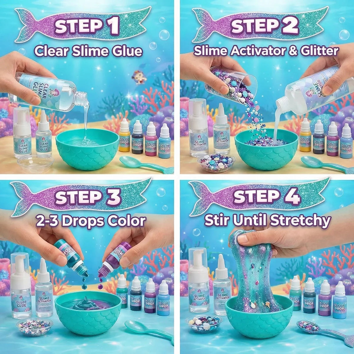 Mermaid Ocean Slime – vytvoř třpytivý mořský sliz s mořskými pannami! (4+ roky)