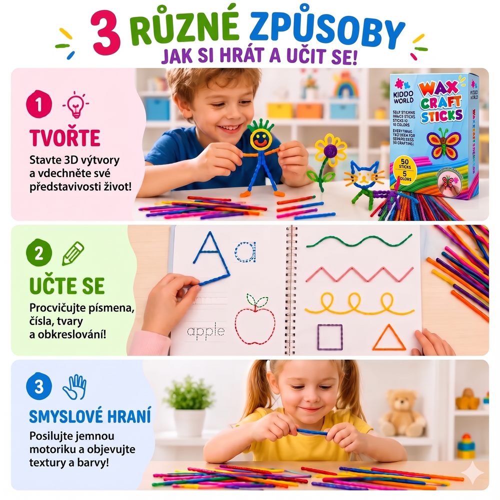Wikki Stix Magické voskované provázky (sada 50 ks, od 3 let)
