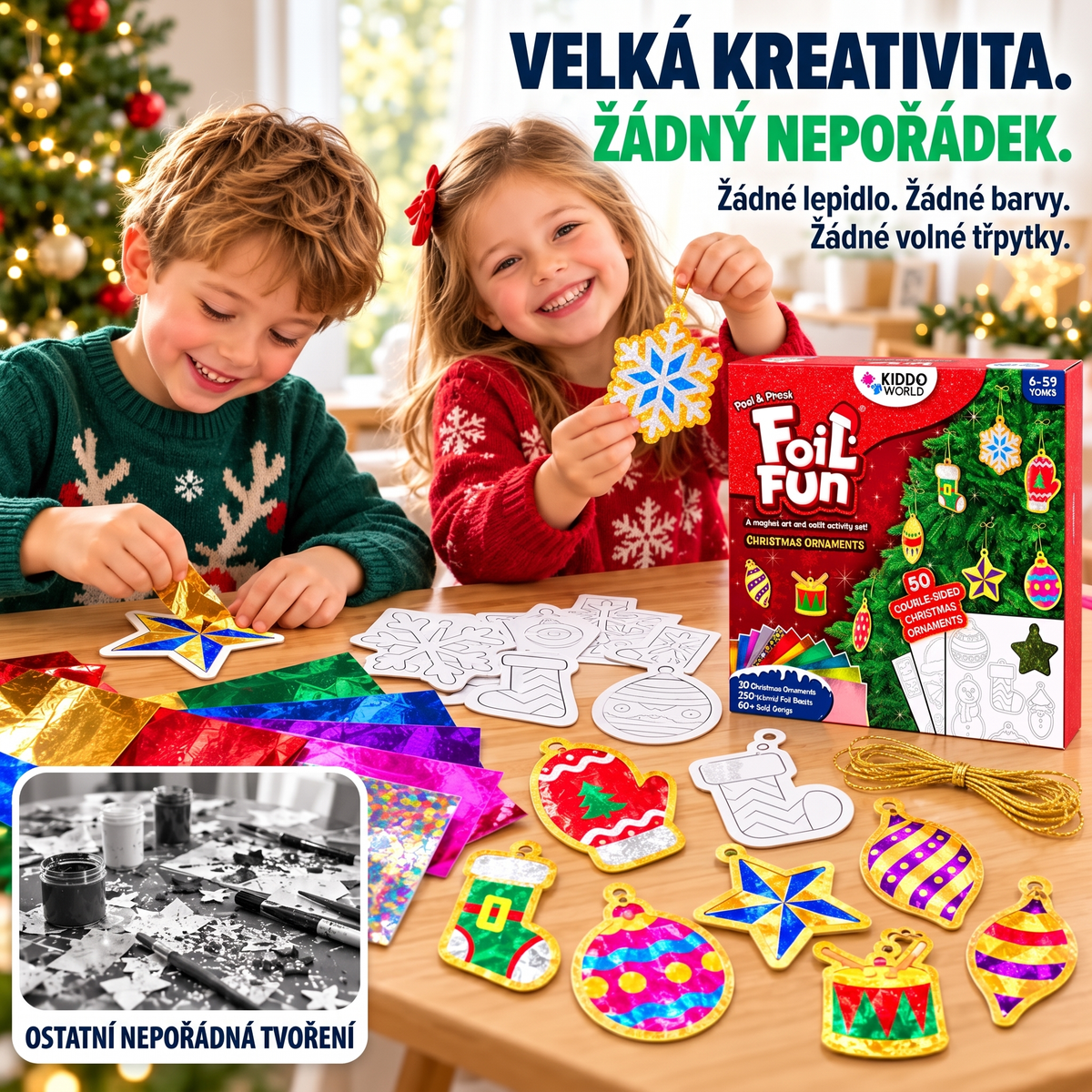Čarovné lesklé ozdoby na vánoční stromeček, okna nebo stěnu (4+ let)