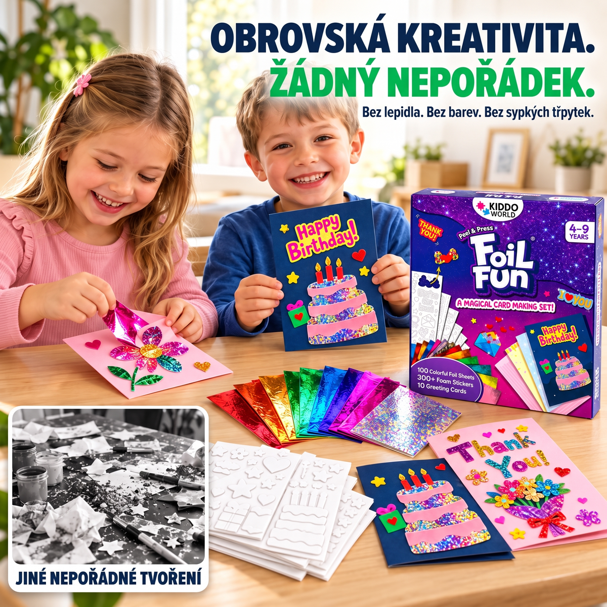 Foil Fun Přáníčka – Kreativní sada na výrobu třpytivých svátečních přání (4+ let)