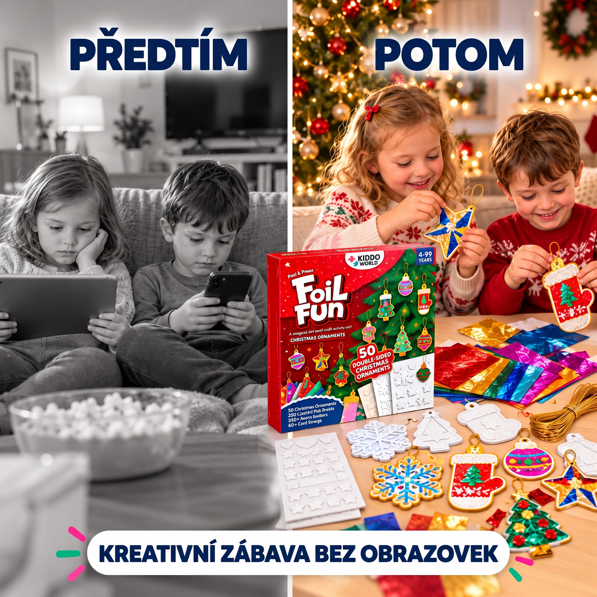 Čarovné lesklé ozdoby na vánoční stromeček, okna nebo stěnu (4+ let)