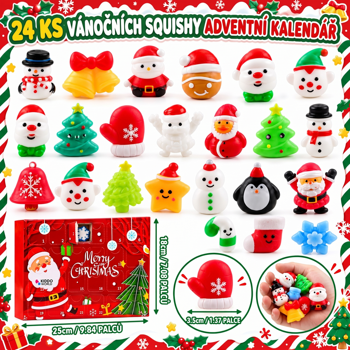 Vánoční Squishy adventní kalendář – 24 tajemných squishy hraček (3+ roky)