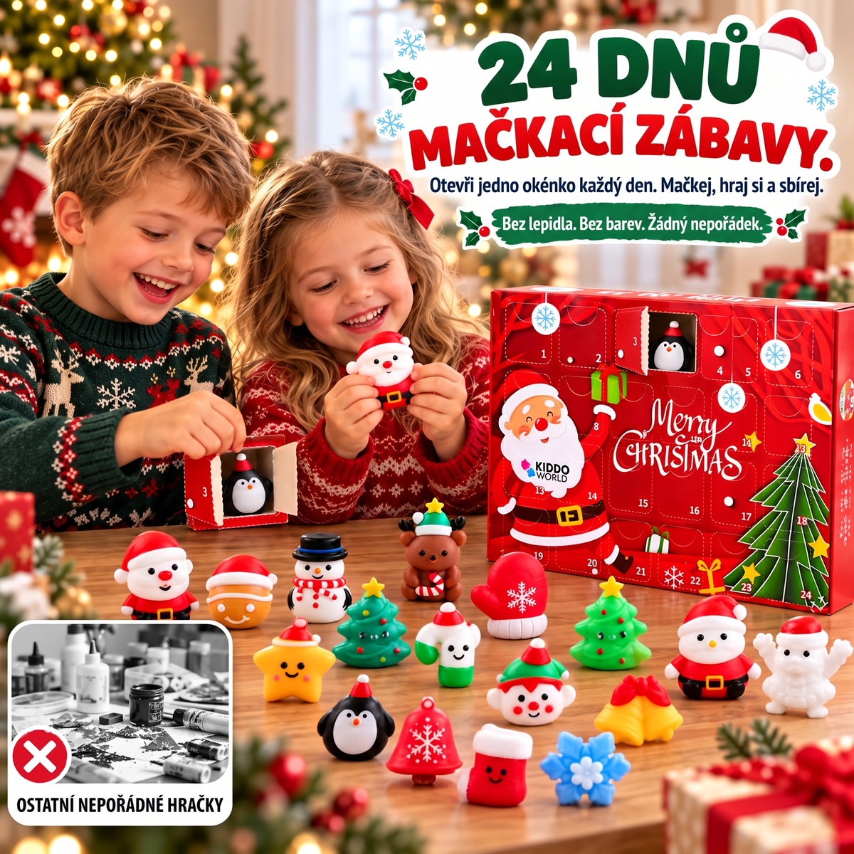 Vánoční Squishy adventní kalendář – 24 tajemných squishy hraček (3+ roky)