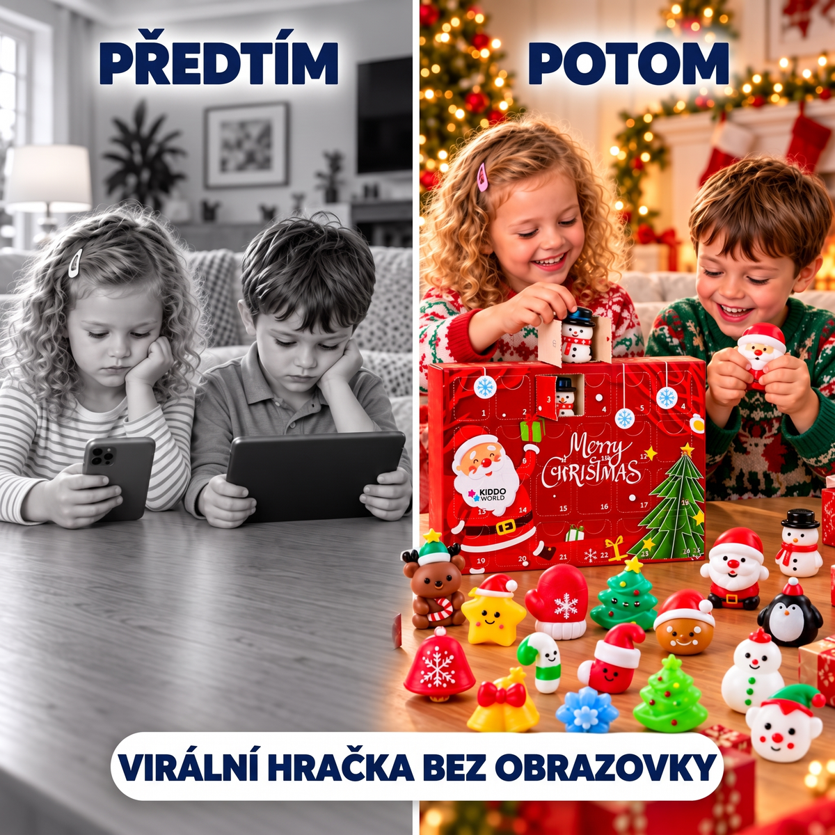 Vánoční Squishy adventní kalendář – 24 tajemných squishy hraček (3+ roky)