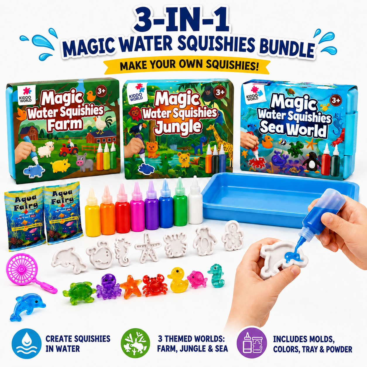 Magic Water Squishies – Ultimate Mega Bundle | Mořský svět, Džungle a Farma (3+ roky)