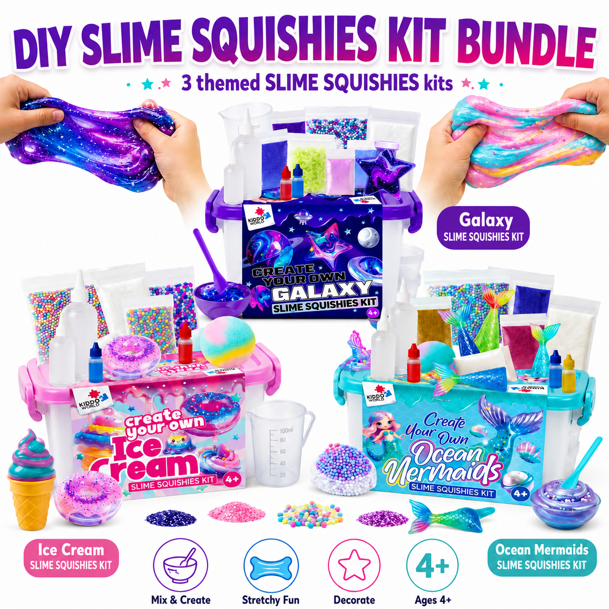 57dílná MEGA sada SLIME SQUISHIES | Galaxie, Mořská víla a Zmrzlina (4+ roky)