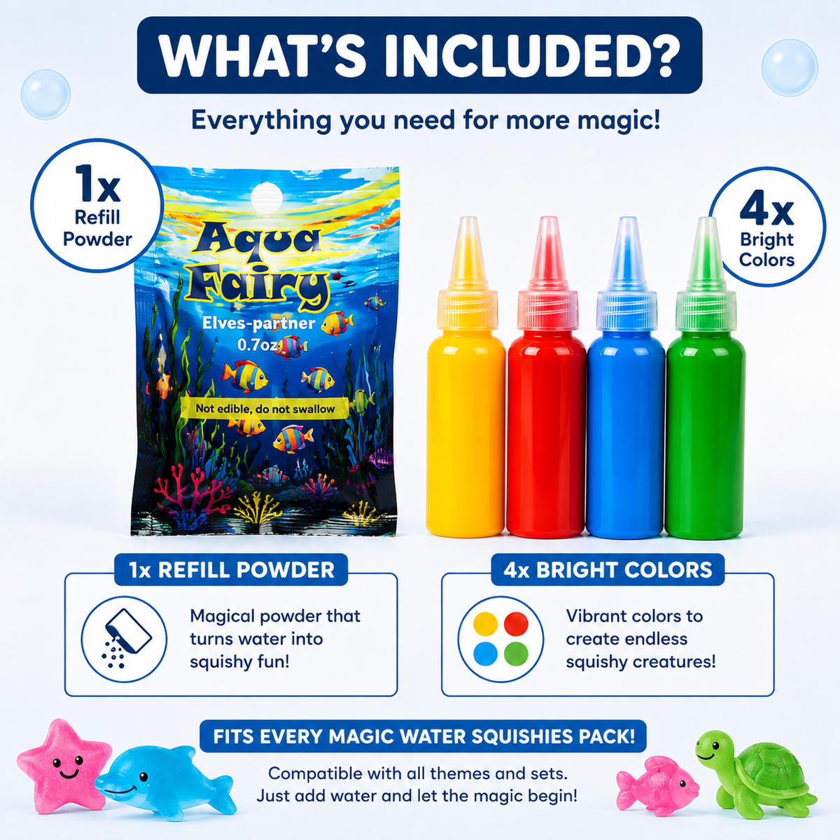 Refill Pack – Náplň 4 barvy + 1 kouzelný prášek (Kompatibilní se všemi sadami, 3+ roky)