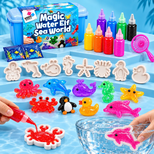 Magic Water Squishies – gelové barvy, formičky a hotoví squishíci