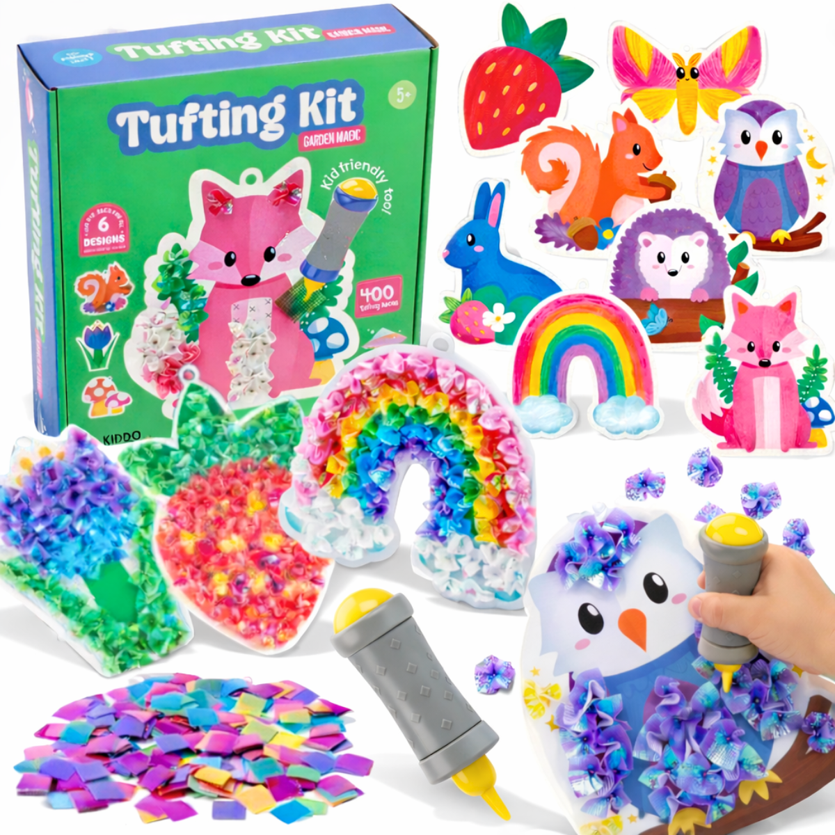 Tufting sada – vytvořte krásná 3D díla z barevných kousků látky bez lepidla a nepořádku! (5+ let)