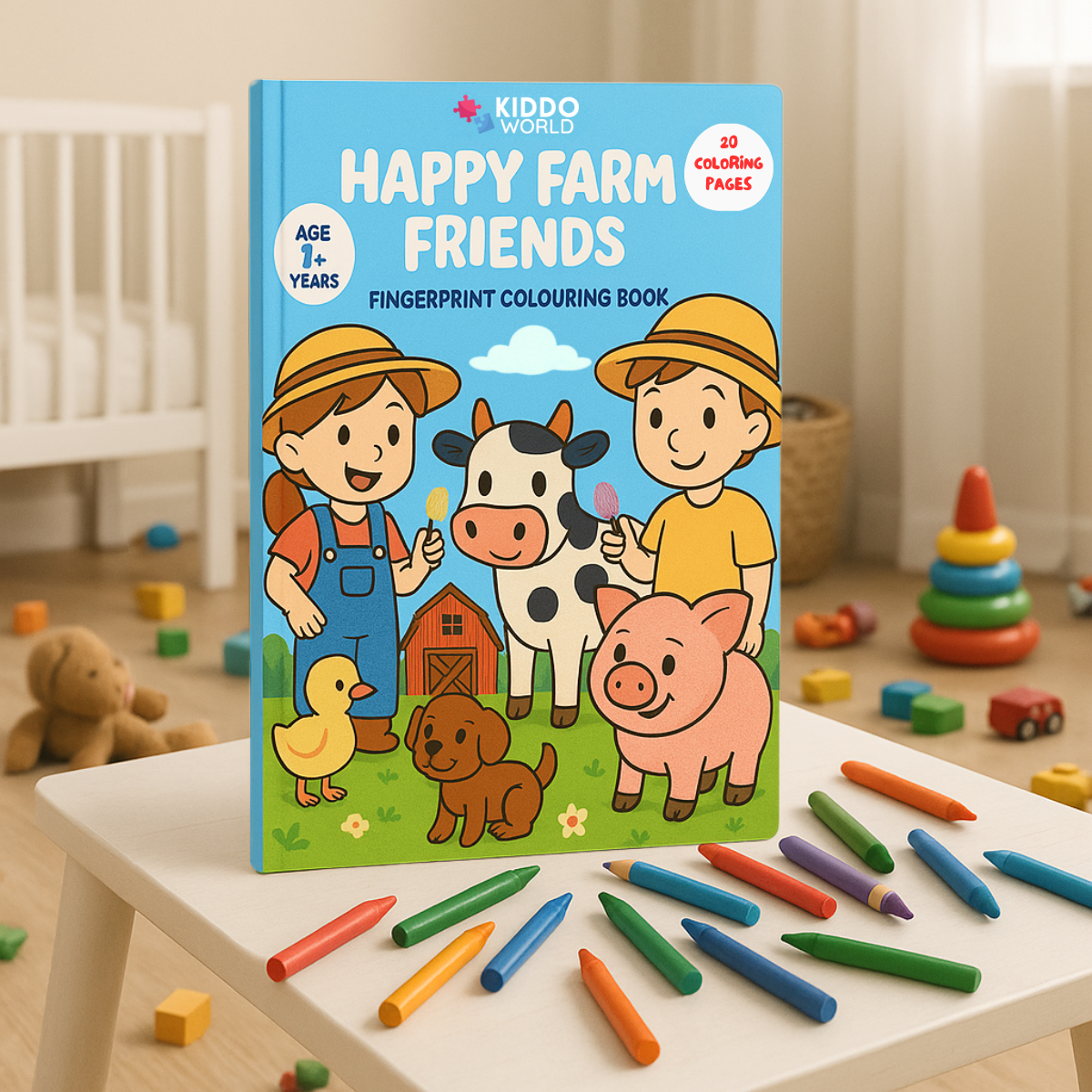 Veselé děti na farmě – Omalovánka se zvířátky (20 stran, 1–6 let)