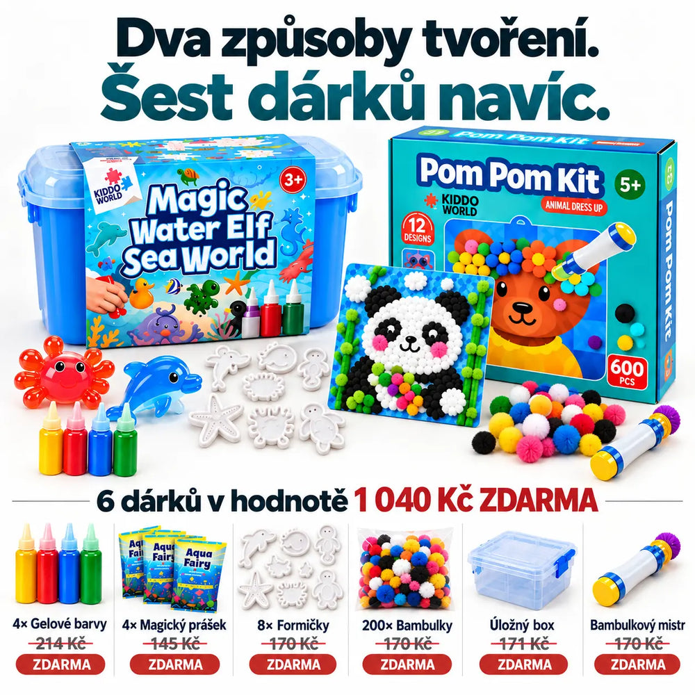 Balíček Topseller: Magic Water Squishies a Pom Pom sada – 2 kreativní sady v jednom dárku