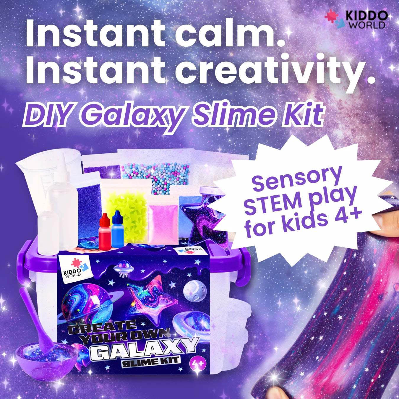 Galaxy Slime – vytvoř třpytivý vesmírný sliz, který svítí ve tmě! (4+ roky)