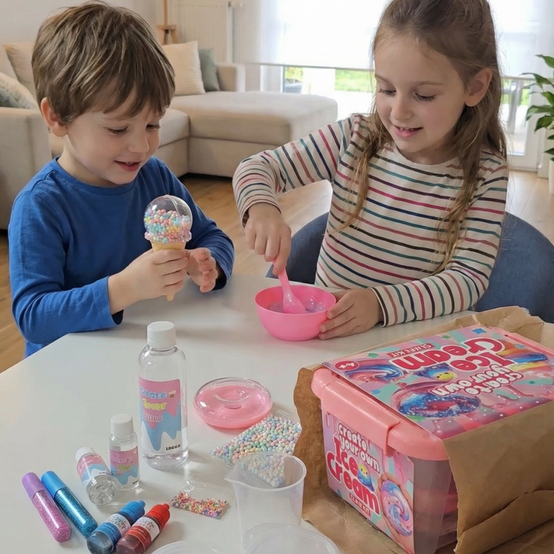 Fotka od zákazníka: děti tvoří s DIY Slime Squishies – Zmrzlina